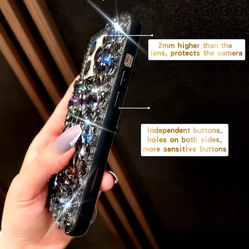 Miniatura 6 de Funda para iPhone 13 Pro para mujer (6.1 pulgadas), funda de lujo muy brillante con purpurina 3D con diamantes de imitación de cristal brillante