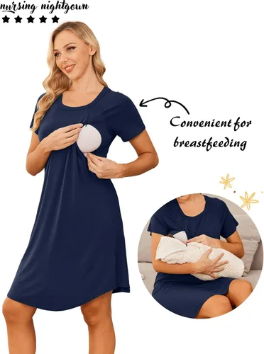 Miniatura 2 de Ekouaer Camisón de enfermería de manga corta Vestido de enfermería 3 en 1 camisón de maternidad para lactancia materna ropa de dormir vestido