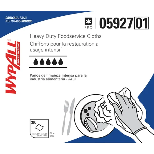Miniatura 2 de WypAll CriticalClean Paños de limpieza de alto rendimiento para servicio de alimentos (05927), Toallas plegadas en cuartos, azul