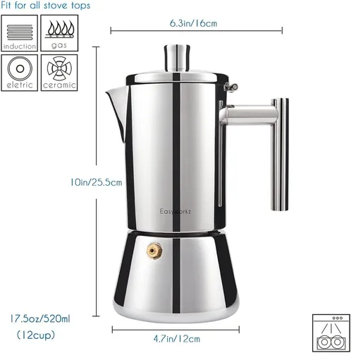 Miniatura 2 de Easyworkz Diego - Cafetera de café expreso de acero inoxidable para 12 tazas, 17.5 onzas, con cuchara de café retro de acero inoxidable con mango