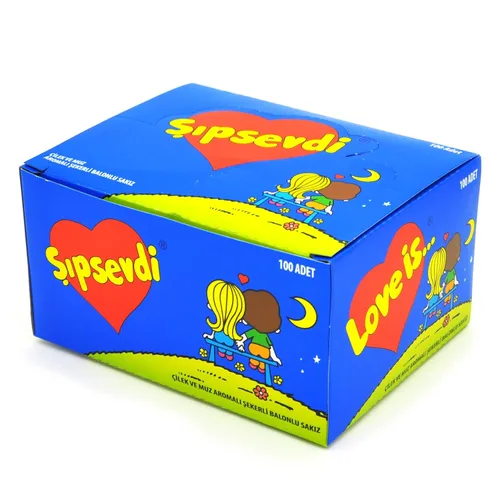 Love Is (Sipsevdi) Goma de Mascar, goma de azúcar con sabor a banana y fresa, de Love Is (Sipsevdi) 1 paquete de 100 piezas