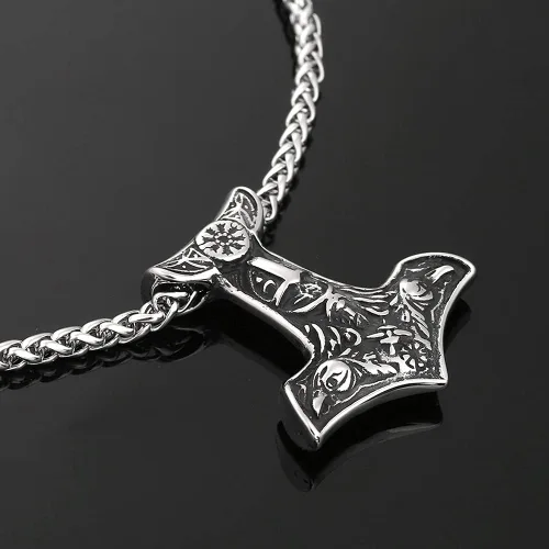 Miniatura 3 de Collar de martillo vikingo colgante nórdico de Mjolnir con cuervo amuleto pagano celta