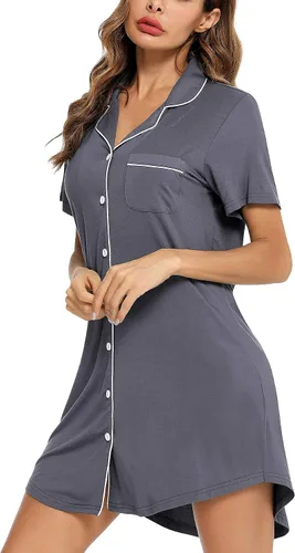Miniatura 183 de Samring Camisón de pijama para mujer, manga corta/larga, con botones, camisón para dormir, camisón para novio, talla XXL