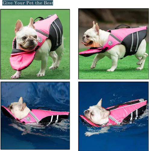 Miniatura 4 de Chaleco salvavidas para perro, chaleco salvavidas para bulldog francés para nadar en barco, chaleco de natación para perros con flotador de barbilla