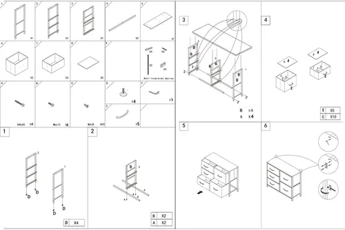 Miniatura 7 de Mueble de almacenamiento para tocador, grande, organizador de pie para dormitorio, oficina, sala de estar y armario, 5 cajones extraíbles de tela