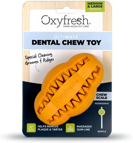 Oxyfresh Juguete dental para masticar para perros, el mejor juguete de limpieza de dientes de perro, un simple juguete de mordida y cepillo que