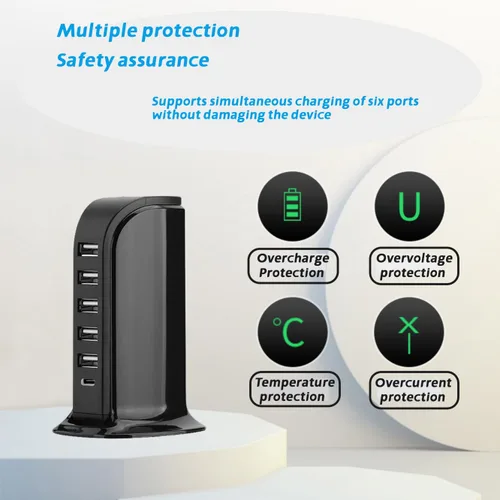 Miniatura 5 de Estación de carga USB para múltiples dispositivos, torre de carga multipuerto, puerto USB-C compatible con carga rápida PD compatible con iPhone