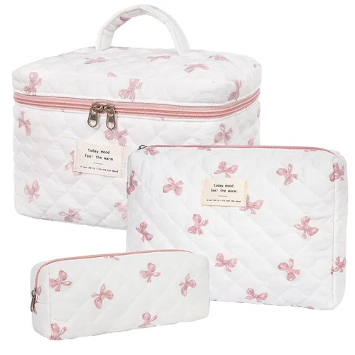 Miniatura 20 de Bolsa de maquillaje, bolsas de cosméticos acolchadas, bolsas de maquillaje florales grandes para mujeres, organizador de maquillaje, bolsa de aseo