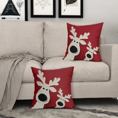 Miniatura 3 de Juego de 2 fundas de almohada rojas de Navidad de 16 x 16 pulgadas, decoración de Navidad de ciervos de Navidad, estampado de invierno, fundas