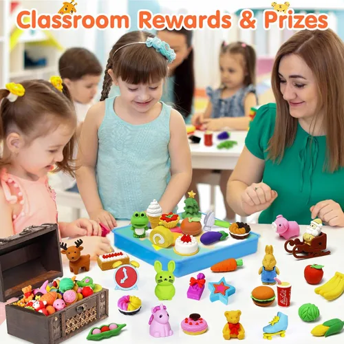 Miniatura 3 de Moosia Paquete de 60 borradores de lápices de animales para niños, mini rompecabezas 3D para desmontar, mascotas de escritorio y juguetes de caja