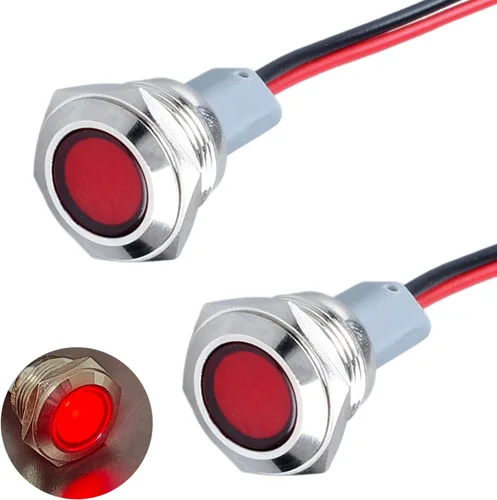 Miniatura 17 de 2 piezas de luz indicadora de metal de 16 mm, 110-220 V CA, 20 mA, impermeable IP67, lámpara piloto LED de cabeza plana con orificio de montaje