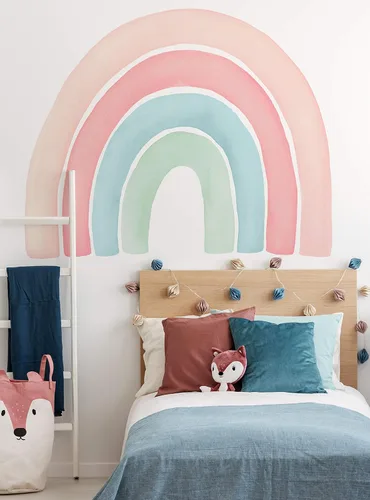 Miniatura 3 de Vinilo adhesivo para pared, diseño de acuarela, arcoíris, despegar y pegar (pequeño, 29.5 pulgadas de ancho x 24 pulgadas de alto, coral)