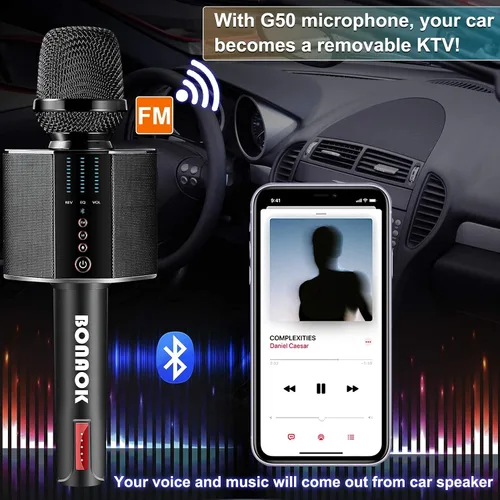 Miniatura 3 de BONAOK - Micrófono de karaoke, inalámbrico Bluetooth portátil para adultos y niños, para automóvil, hogar, al aire libre, fiesta, máquina de karaoke