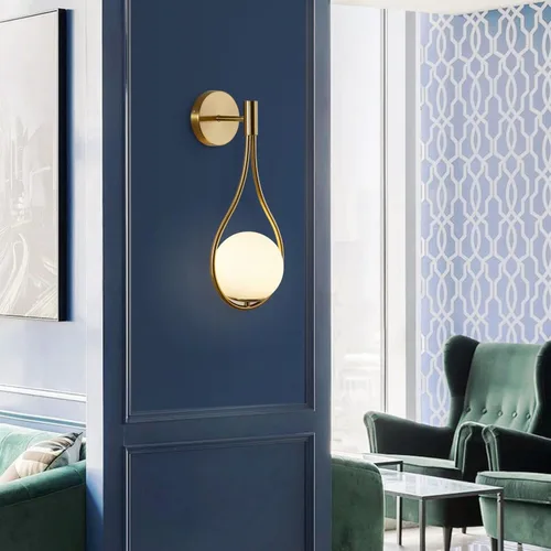 Miniatura 8 de BOKT Moderna lámpara de pared de cristal dorada para colgar en la pared, decoración del hogar (alambre duro) de mediados de siglo para dormitorio