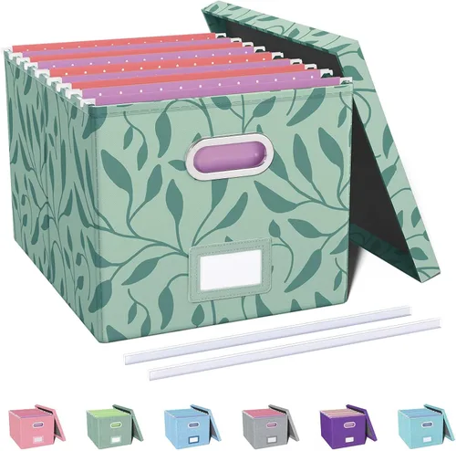 Miniatura 46 de Organizador de archivos en paquete de 2, caja archivadora portátil con tapa, compatible con carpetas tamaño carta/legal, organizador de documentos