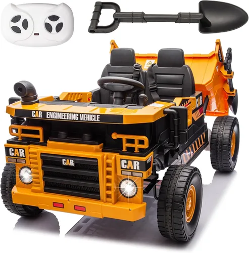FINITO XL 24V Camión volcador para montar, motores potentes de 4x100W. Coche eléctrico para niños con control remoto, cama volcable eléctrica y pala