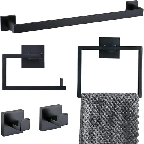 YACVCL Juego de 5 accesorios de baño negros de 23.6 pulgadas, juego de accesorios de baño de acero inoxidable SUS304, juego de toallero montado en