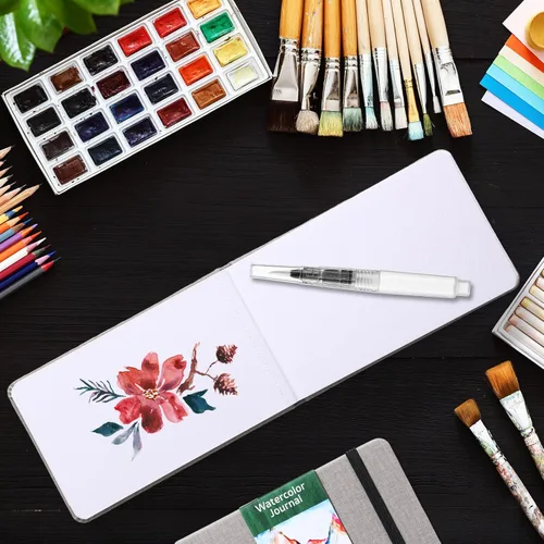 Miniatura 5 de Dispowreath juego de 4 cuadernos de bocetos y diarios de acuarela con bolígrafos de pincel de acuarela, papel de algodón de 300 GSM, cuaderno