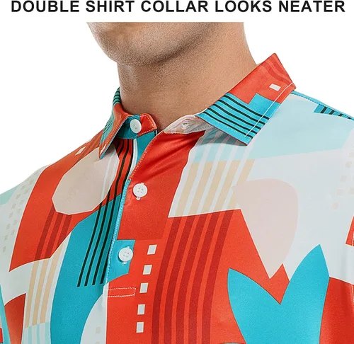 Miniatura 21 de DEOLAX Camisa de golf para hombre, con estampado de moda, atlética, de manga corta, clásica, casual, ajuste seco, suave, para hombres