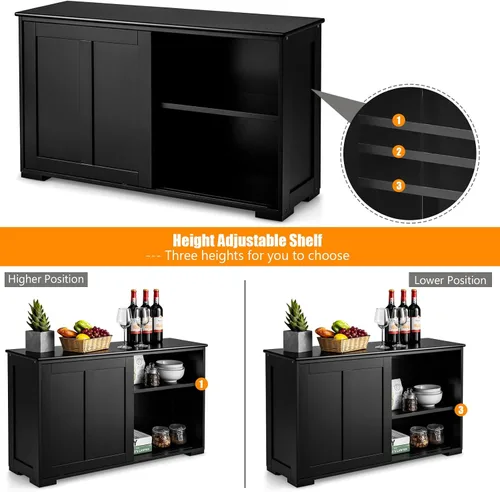 Miniatura 4 de Costzon Aparador Buffet Gabinete, Gabinete de Almacenamiento de Cocina de Madera con Estante Ajustable, Puerta Corrediza de Granero, Gabinete
