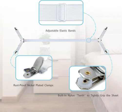 Miniatura 3 de Correas de sábana/soportes para sábanas ajustables para esquinas, mantén tus sábanas firmes y apretadas con coleteros de cama de primera calidad