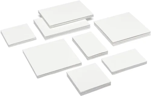 Miniatura 5 de KINGART 833-28 Paneles de lienzo estirados, 100% algodón, triple imprimado, para acrílico, óleo y medios mixtos, blanco, mini surtido, paquete de 28