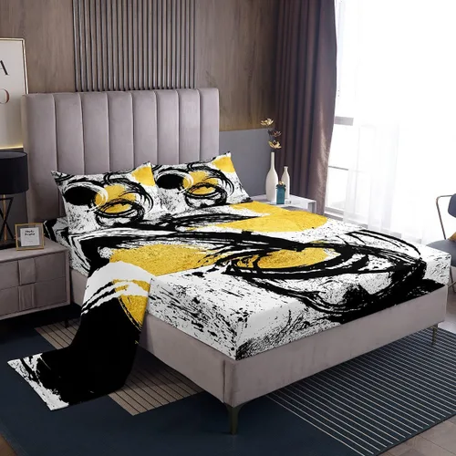 Manfei Juego de sábanas abstractas tamaño individual, moderno juego de ropa de cama geométrica para decoración de habitación de niños y niñas, juego