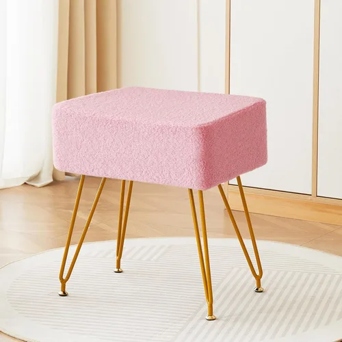 Taburete de terciopelo de peluche, reposapiés otomano, mesa auxiliar pequeña, con 4 patas de metal, taburete moderno, pies antideslizantes, para