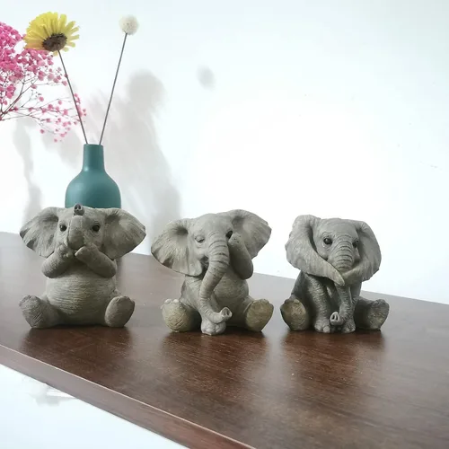 Miniatura 3 de 3 estatuas de elefante bebé de resina, adornos de elefantes para decoración del hogar, sala de estar, oficina, ver no mal, escucha no mal, no hablar