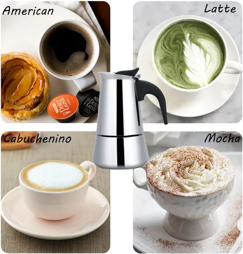 Miniatura 3 de Cafetera de café expreso, cafetera portátil de acero inoxidable, cafetera expreso, clásica para el hogar, la oficina (3.3 fl oz)