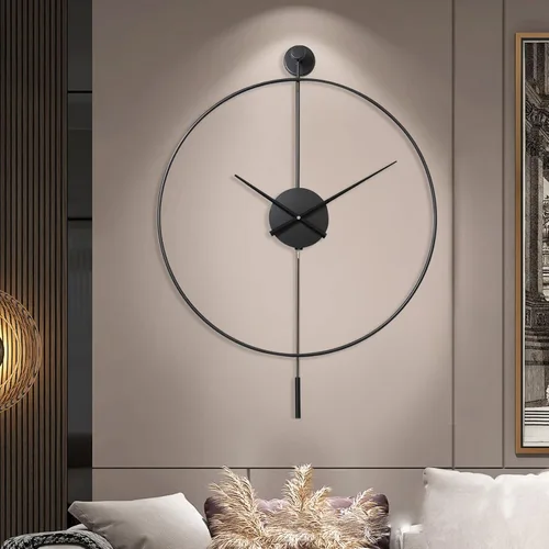 Miniatura 2 de YISITEONE Reloj de pared decorativo grande clásico con péndulo, moderno reloj de pared de metal silencioso sin tictac para sala de estar, Negro