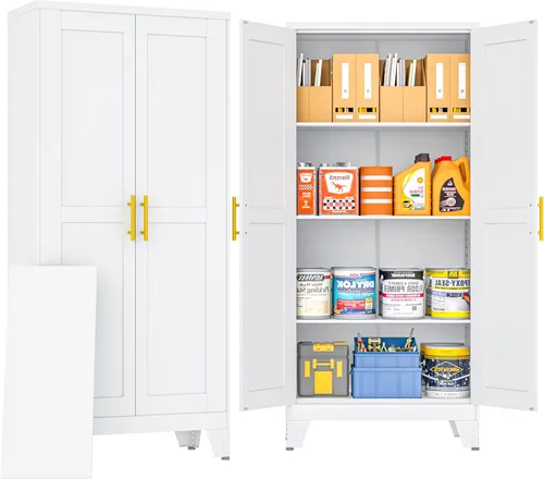 Miniatura 9 de PAOFIN Armario de almacenamiento de metal, archivadores de acero de 35 pulgadas de alto con puertas con cerradura y estantes ajustables, gabinete
