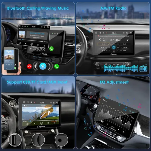 Miniatura 4 de Carpuride Estéreo de auto doble DIN con CarPlay y Android Auto Radio para automóvil de 9 pulgadas, pantalla táctil flotante HD, receptores de audio