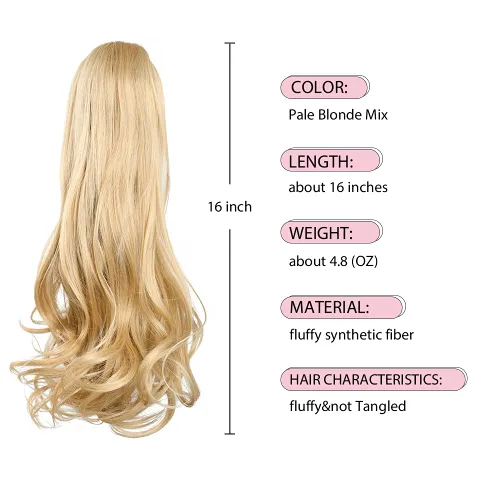 Miniatura 3 de Extensiones de pinza de cabello rubio, extensiones de cola de caballo para mujer, extensiones de cabello rizado de 16 pulgadas, extensiones