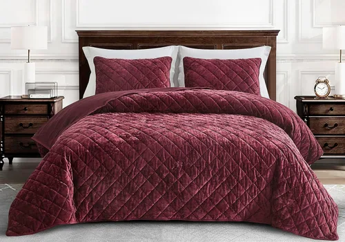 Miniatura 2 de Chezmoi Collection Lux - Juego de edredón de terciopelo color borgoña, tamaño King, 3 piezas, ropa de cama de terciopelo envejecido para todas