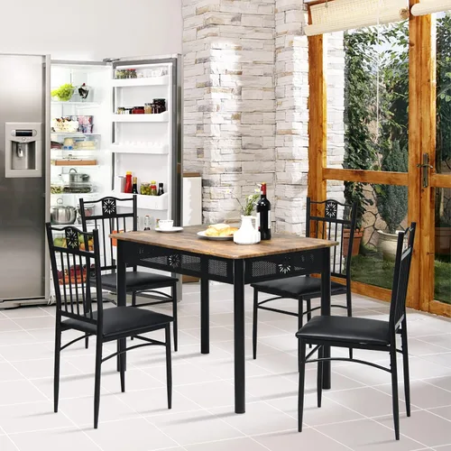 Miniatura 2 de COSTWAY Juego de mesa de comedor de 5 piezas, juego de mesa de cocina moderno para 4 personas, mesa rectangular de 42 pulgadas con 4 sillas
