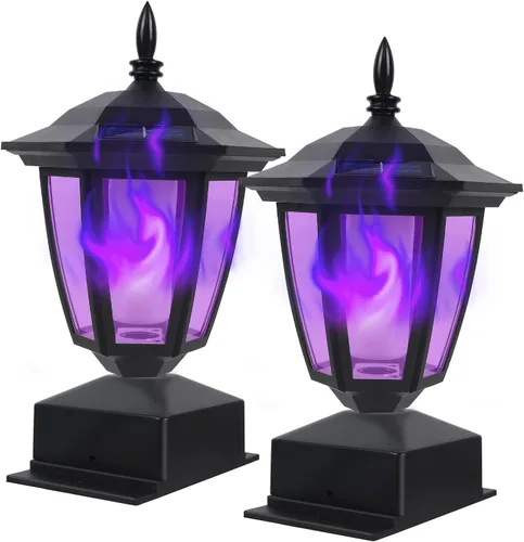 Miniatura 13 de Dynaming Paquete de 2 luces solares para postes de llama para exteriores, lámparas alimentadas por energía solar, luces LED de llama parpadeante
