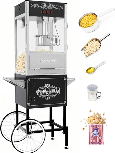 Miniatura 13 de Máquina comercial de palomitas de maíz con carrito, auténtica máquina de palomitas de maíz de 16 onzas con cubierta de vibración, máquina de Rojo