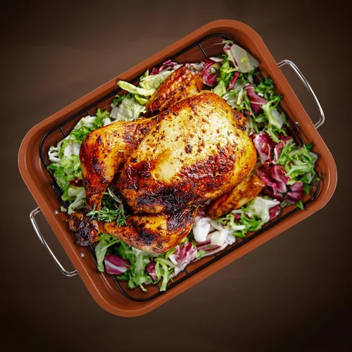 Miniatura 5 de KitCom Bandeja para Asar Antiadherente, Asador con Rejilla de Enfriamiento y Rejilla en V - Bandeja para Pavo y Lasaña Rectangular de 16 Pulgadas