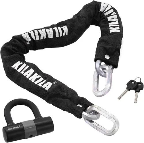 KILAKILA Cerradura de cadena de seguridad - Cerradura de bicicleta y motocicleta resistente de 0.394 in con bloqueo en U de 0.630 in
