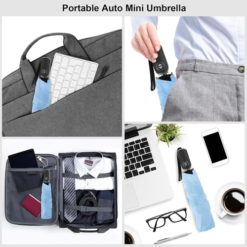 Miniatura 35 de LEAGERA Paraguas de viaje compacto para bolso, mango plano, impermeable para lluvia ligera