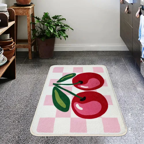 Miniatura 9 de SHIYUE Bonita alfombra de baño de cerezo a cuadros, antideslizante, extra suave, esponjosa, absorbente, de microfibra, divertida decoración de ducha