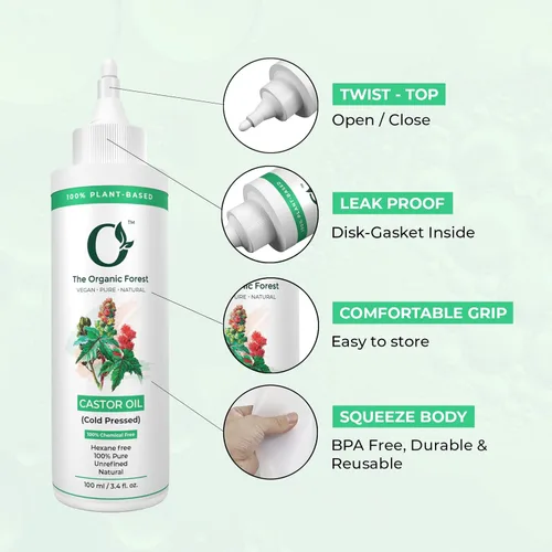 Miniatura 3 de Aceite de ricino orgánico prensado en frío para cabello, piel, pestañas, cejas, 100% puro, sin hexano, aceite facial natural para la nutrición