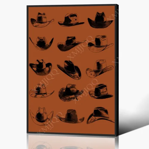 Póster vintage de sombreros de vaquero, lienzo rústico de vaquero, decoración de pared con imagen temática occidental, impresión de decoración del