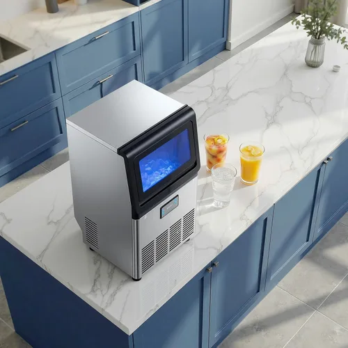Miniatura 8 de VEVOR Máquina comercial para hacer hielo, 80 libras/24 horas con capacidad de almacenamiento de 13 libras, encimera, independiente/debajo