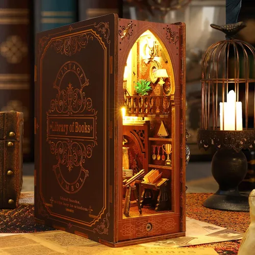Miniatura 7 de Kit de manualidades 3D para rincón de lectura - Kit de casa en miniatura para adultos, adolescentes y principiantes, estantería de biblioteca