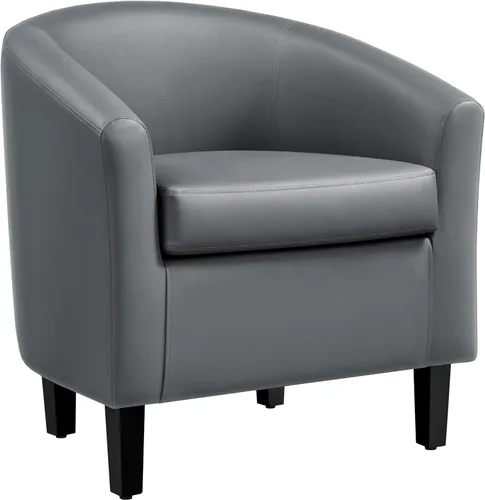 Yaheetech Silla de barril de piel sintética, moderna silla de acento con patas resistentes de madera, silla de club de piel sintética, cómoda silla