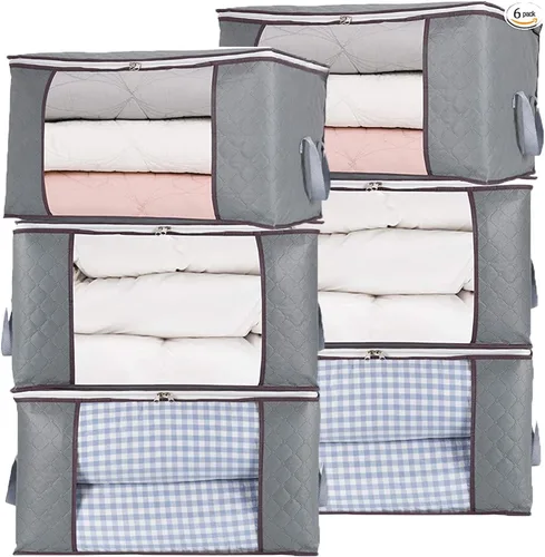 Miniatura 10 de combocube 3 bolsas de almacenamiento con cremallera para clóset King, almohada, edredón, ropa de cama, ropa, organizadores de mantas con ventana 3
