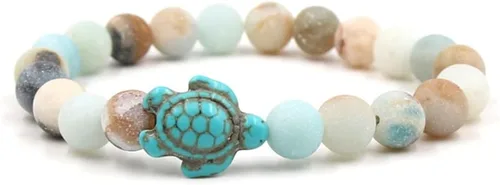 Miniatura 2 de Caiyao Pulsera elástica elástica de 0.315 in con cuentas de tortugas marinas turquesa natural para mujeres y hombres