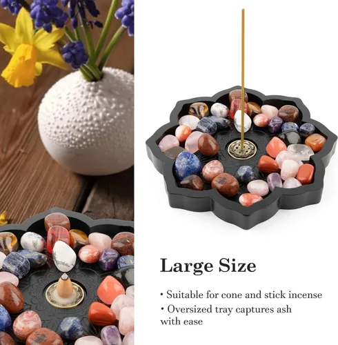 Miniatura 3 de Mooncraftlogy Bandeja de cristal Lotus, quemador de incienso de madera para palo/cono, soporte para exhibición de piedras preciosas, organizador